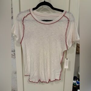 Pilcro by Anthropologie White Tee with Red Accents